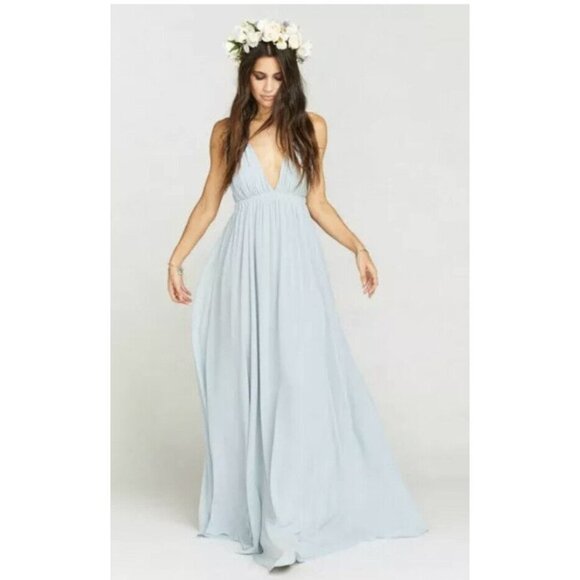 Show Me Your MuMu Dresses & Skirts - SHOW ME YOUR MUMU DRESS AVA MAXI STEEL BLUE CHIFFON DEEP V SIZE S‎